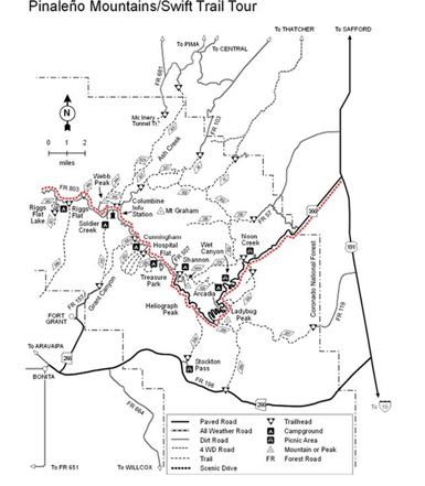 Pinaleño Swift Trail #366 Scenic Drive Map