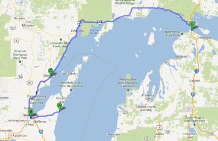 Algoma to Green Bay to Menominee to Macinaw City